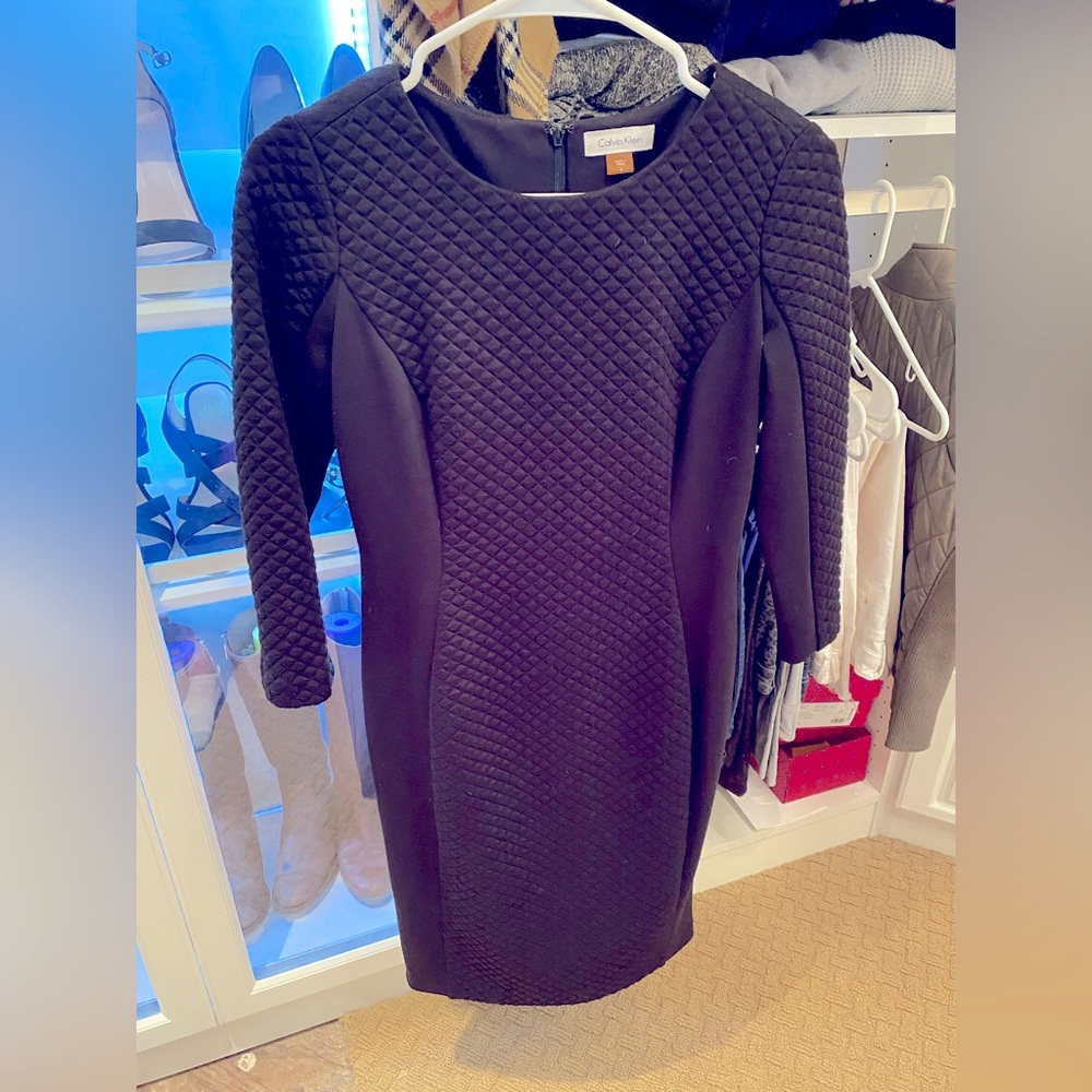 Calvin Kline black quilted long sleeve dress.